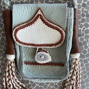 South Paradiso Grey Leather Crossbody Pouch NEW Unisex Retailed for $500